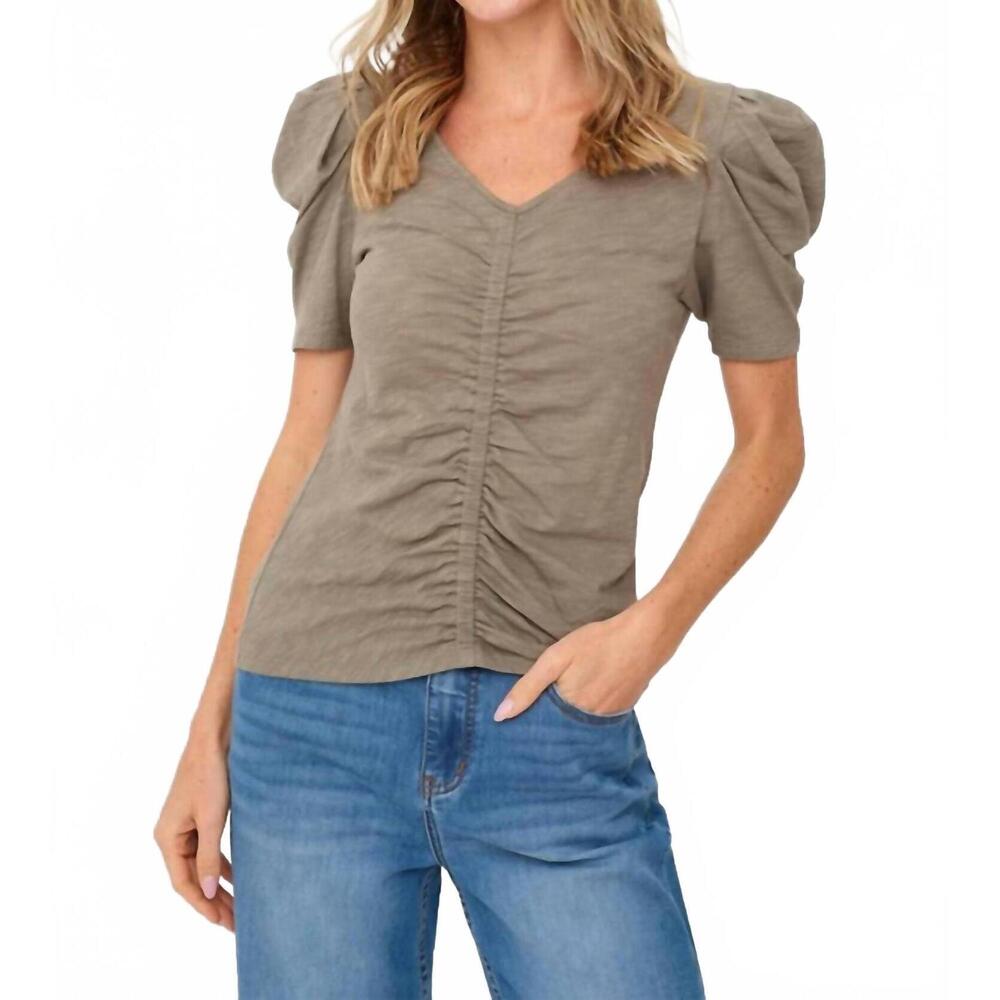 NEW SIX/FIFTY camilla short sleeve ruched tee in army green
